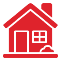 Red house icon with chimney
