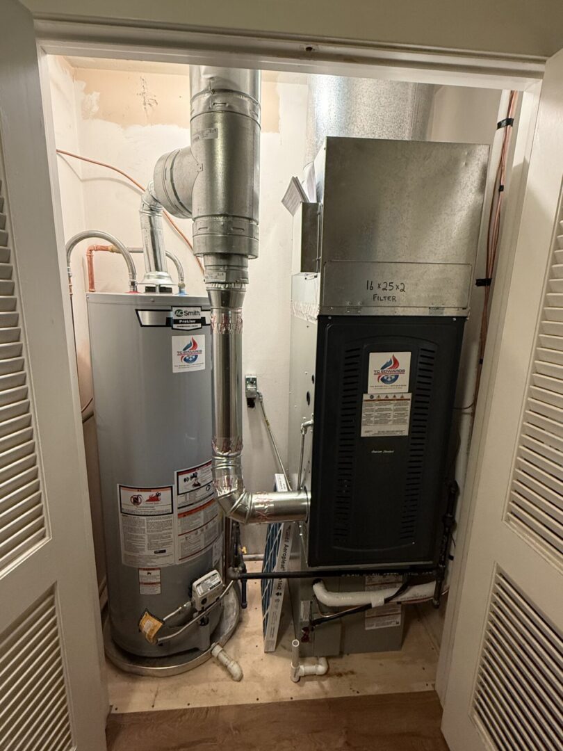 Water heater and furnace in utility closet